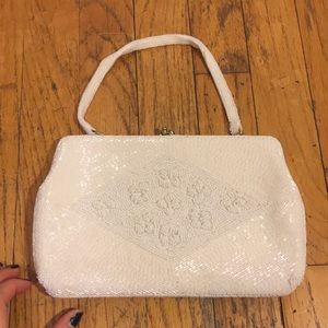 Richere White Beaded Purse Made in Japan